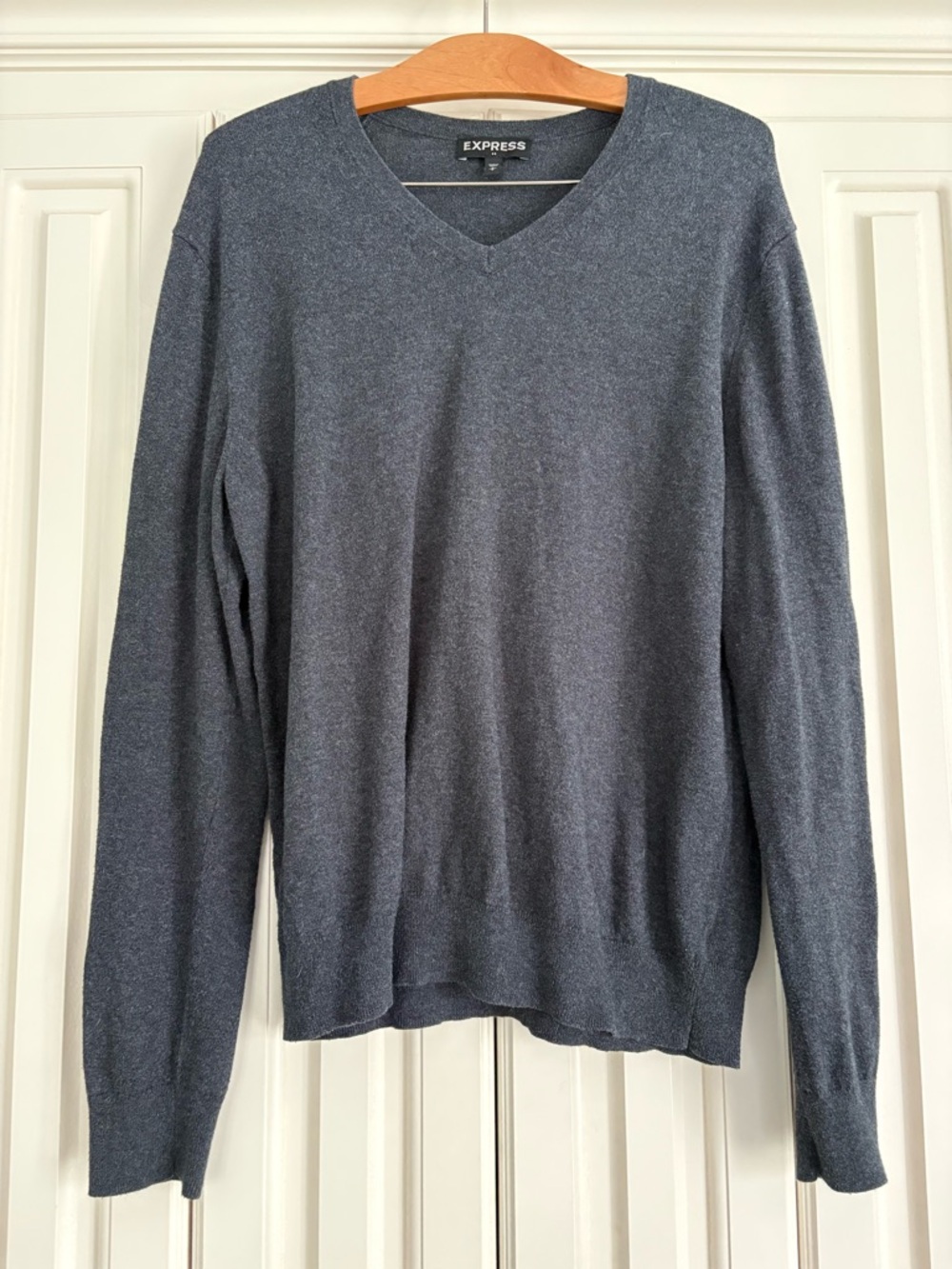 Express Cashmere Cotton Blend Men's V-Neck Sweater Charcoal Gray Large Preppy